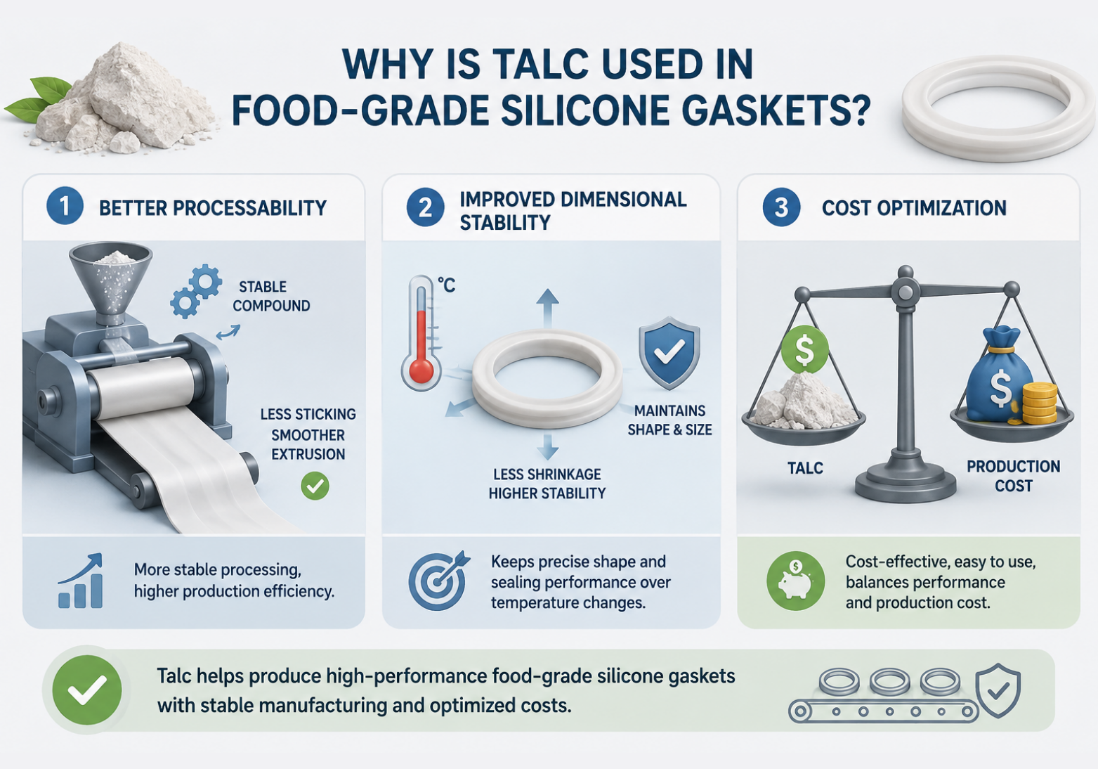 Why is talc used in food-grade silicone?