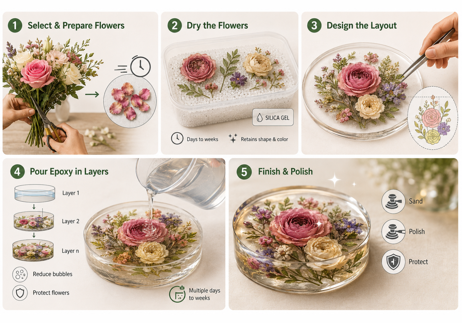 Process of preserving fresh flowers using epoxy