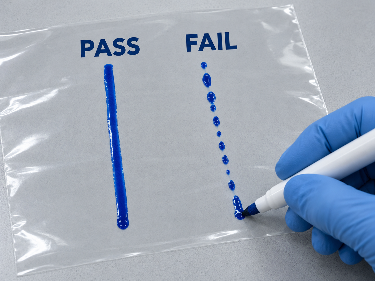 hand-holding-dyne-pen-drawing-lines-on-bopp-film-left-line-continuous-right-line-beads-up